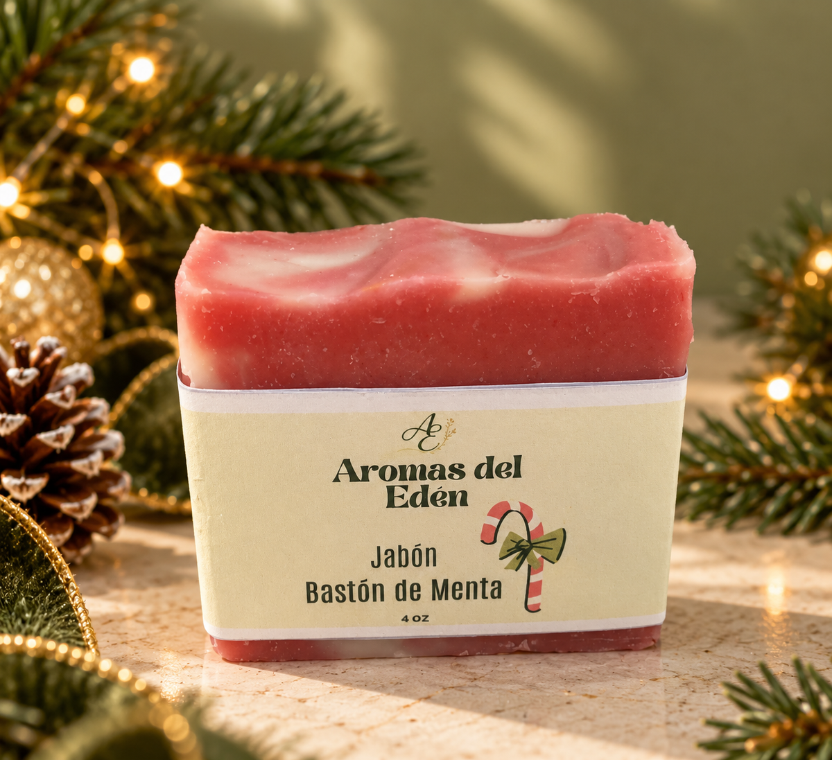 Jabón Artesanal Navideño- Bastón de Menta