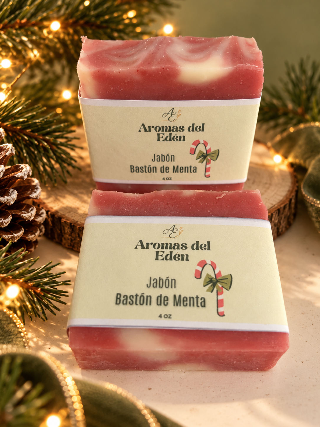 Jabón Artesanal Navideño- Bastón de Menta