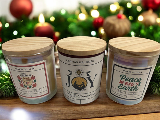 Trío de Velas Navideñas – Pino, Apple Cinnamon y Arroz con Dulce